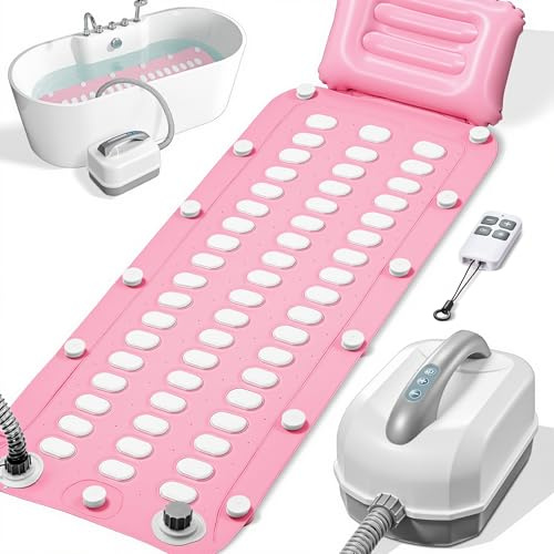 Doroino Upgraded Bubble Bath Mat Tub Spa Massager, Portable Full-Body Bathtub Bubble Mat Waterproof Non-Slip, Remote Control & Motorized Air Pump, 6-Speed Bubbles for Home Ultimate Relaxation (Pink)