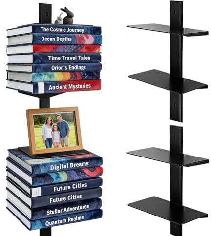 Piashow Set of 2 Floating Bookcases, Invisible Bookcase, Wall Hanging Book Tower, Bookshelf, Wall Mounting and Space-saving, for Office, Kitchen, Bedroom (Black)