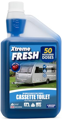 Xtremeauto Blue Toilet Fluid – 1L Concentrated Cassette Toilet Formula for Caravans, Motorhomes & Camping – 50 Doses, Formaldehyde-Free & Septic Safe (1, Blue)