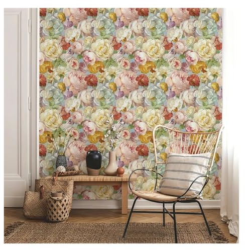 OPIGJUFD Träpanelstapet blommig vinyltapet, chic väggdekoration med blommor för att dra av och klistra fast, elegant blomtapet för vardagsrum sovrum (44 cm x 300 cm)