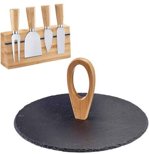 Westmark Käse-Set Tapas + Friends – Edles Set aus Schieferplatte und Käsemessern mit Bambus-Halter für stilvolles Servieren verschiedener Käsesorten – für Gastronomie und zu Hause