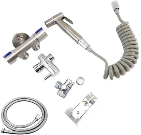 Kit per bidet spruzzatore in acciaio inox per WC, soffione doccia a mano in metallo, senza trapano, supporto da parete autopulente (confezione da 12)