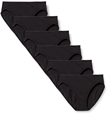 Amazon Essentials Bragas Tipo Bikini de Corte Alto Elásticas de Algodón Mujer, Pack de 6, Negro, 48