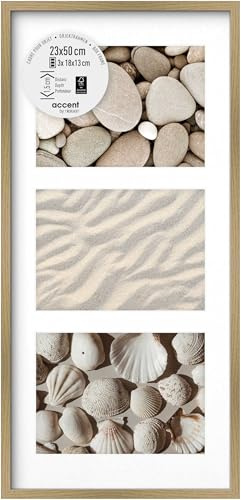 accent by nielsen Holz Bilderrahmen Aura, 23 x 50 cm, Hellbraun | Holz (MDF) Collage mit Passepartout im Hoch- & Querformat zum Aufhängen Hellbraun matt Echtglas