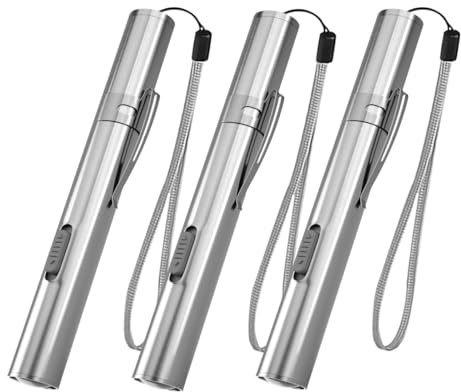 WholeFire Mini Lampe de poche LED USB Diagnostic Médical, Lampe de poche étanche et rechargeable en acier inoxydable avec clip de poche + câble USB pour les mécaniciens (3 pièces)