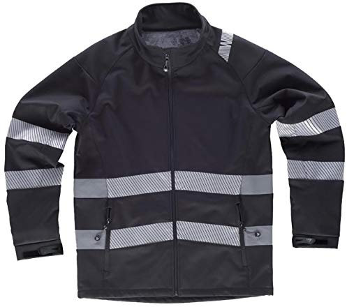 WorkTeam Chaqueta Workshell con Cintas Reflectantes Discontinuas, Cosidas y Pegadas. Chaqueta Cortavientos, Repelente al Agua, Membrana Interior Transpirable y Alta Capacidad Térmica. Unisex Negro M