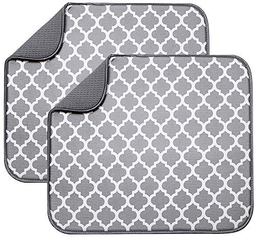 Microfibre Drying Mat for Kitchen Dish Drying Drainer Mat Absorbent Drying Mat Washing Up for Glass, Plate &Cup 40cm x 46 cm 2 Pack Grey Bracket