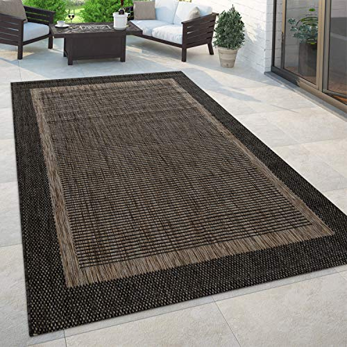 Paco Home In- & Outdoor Teppich Flachgewebe mit Palmen- & Boho-Muster in Sisaloptik Modern langlebig, robust & wetterfest Ideal für Terrasse, Garten & Balkon, Grösse:80x150 cm, Farbe:Anthrazit