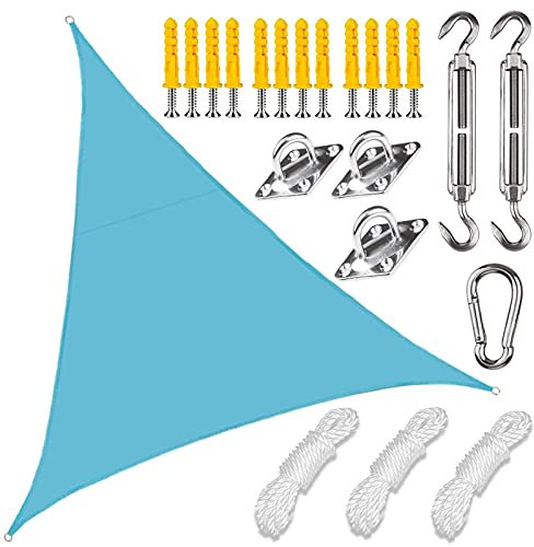 Tenda a Vela Parasole Triangolare, Vela Ombreggiante Impermeabile con 3 Corda & Acciaio Inossidabile Kit 98% Protezione UV per Esterno Cortile Giardino, Turchese,3x4x5M