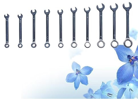 iplusmile 10pcs Metric Imperial Mini Mirror Leave The End Wrench Set Dual Head Spanner Ratchet Wrench Tool for Multipurpose Use in Tight Spaces Random Color