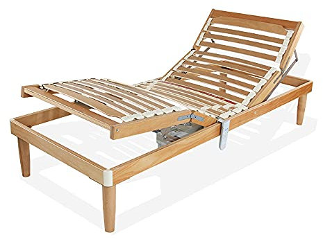 Somnus SANA Rete Ortopedica a doghe in Legno di Faggio 120x200 una piazza e mezza Alto 37cm Alzata Testa Piedi Elettrica
