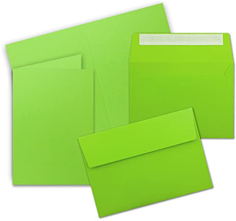 50x Faltkarten Set DIN A6 / C6 - Doppelkarten mit Umschlägen - Hellgrün (Grün) - 14,8 x 10,5 cm (105 x 148 mm) - Haftklebung mit Abziehstreifen