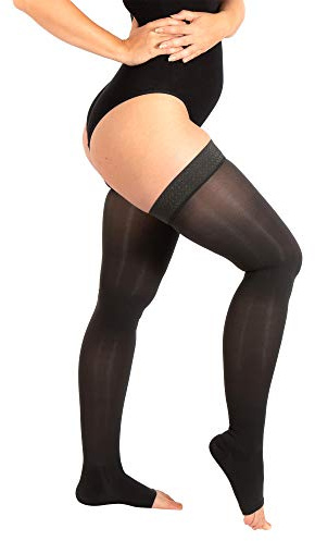RIEMTEX PREMIUM Kompressionsstrümpfe Klasse 2 CCL2 23-32 mmHg mit offener Spitze Schenkelstrümpfe Damen Herren (Größe 5, Anthrazit)
