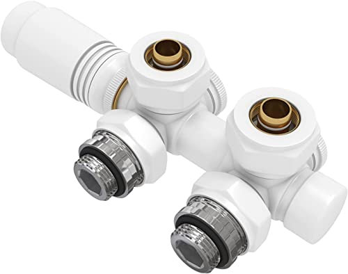 EMKE Valvola Radiatore con Termostato, Valvola per Radiatore e Asciugasciugamani, Valvola Universale Angolare e Diritta, G1/2, Bianco, 1 Pezzo