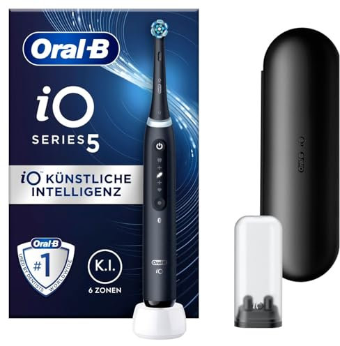 Oral-B Spazzolino Elettrico Ricaricabile iO 5 Nero, 1 Spazzolino Elettrico, 1 Testine, Custodia Da Viaggio, iO 5 per una Pulizia Denti Efficace, Sensore di Pressione, Gengive Protette