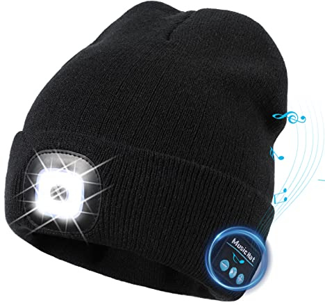 TAGVO Bluetooth 5.0 Cappello Berretti LED, Altoparlante Stereo Incorporato e Microfono, Inverno Caldo Lavorato a Maglia Senza Fili Bluetooth Cuffia Musica Lavabile Cappello per Corsa per Uomo Donna