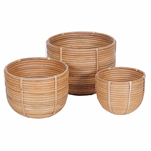 Casa Moro Cinta CF8111 Lot de 3 pots de fleurs ronds en rotin naturel fait à la main en rotin naturel