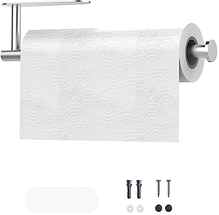 Nutabevr Küchenrollenhalter Ohne Bohren(Oder Bohrbar), Edelstahl Küchenpapierhalter Rollenhalter Küche Papierrollenhalter Unter Schrank, Rollenhalter Stehend Wand für Küche Werkstatt WC