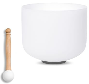 SOUNDELLO 20,3 cm weiße B-Note Krone Chakra Quarz Kristall Klangschale für Heilung Achtsamkeit Meditation Yoga Klangbäder mit Gummihammer O-Ring