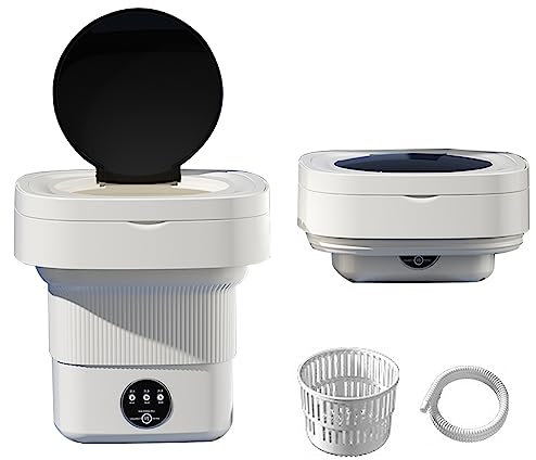 UVCMDUI Mini Lavatrice Portatile Pieghevole, 6.5L Lavatrice da Campeggio con Centrifuga, Lavatrice da Viaggio con Blue Light Washing per Piatto, Dormitorio, Campeggio,Bianca