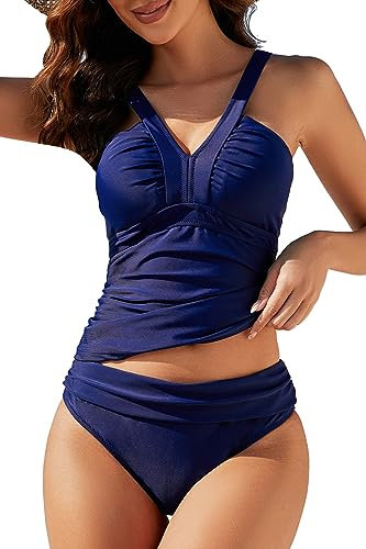 Viloree Tankini Donna Mare Costume da Bagno Costumi Piscina Donna Bikini Donna Due Pezzi Tankini Push Up Blu Scuro (N102) XXL