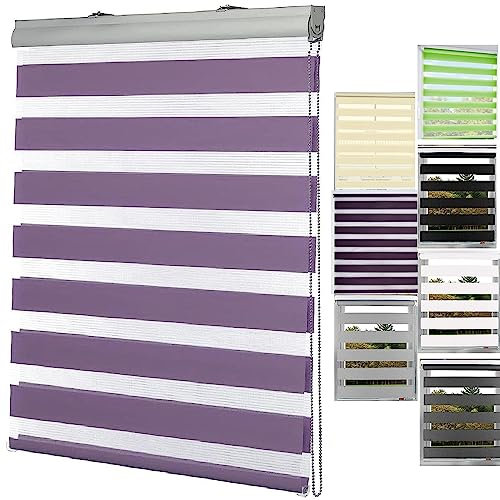 Verdunklungsrollo Thermorollo 40x300cm 100% Verdunkelung Sonnenschutz Fensterrollo Zebrarollo Seitenzugrollo inkl. Montagematerial, für Fenster & Tür, Lila