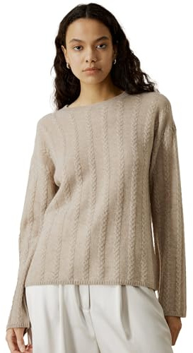 LilySilk Damen Oversized Pullover Drop-Shoulder 100% High-Premium Baby Kaschmir Kausal Kabel Strickpullover für Herbst