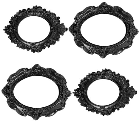 HOMSFOU 4Er Set Schwarze Ovale Bilderrahmen Vintage Harz Schmuck Display Rahmen FüR Fotografie & Home Decor