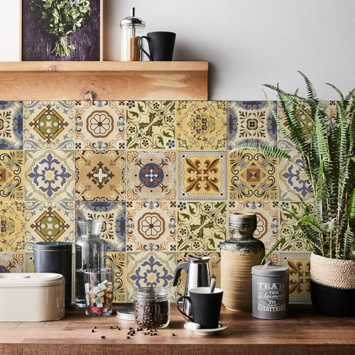 indabyo 20pcs Light Brown Moroccan Tile Stickers Peel and Stick on Tiles | Kitchen Bathroom Wall Stick on Tiles Self Adhesive Vinyl Waterproof Backsplash Tile Covers Decals (15cm x 15cm, 6x6 inches)