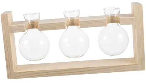 DEARMAMY Blumen Vase Holz Glas Für Schreibtisch Dekoration Indoor Pflanzen Arrangement Wohnzimmer Schlafzimmer Balkon Büro
