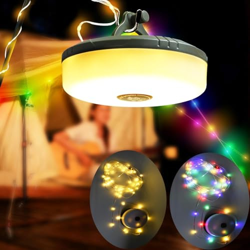10M Camping Lichterkette Aufrollbar,RGB+Warmweiß Led lichterkette,8 Leuchtmodis Tragbare camping lichterkette,IP44 wasserdicht, USB-ladbar Campingleuchte Lichter
