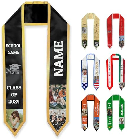 Personalisierte Absolventen Stola, Graduation Stola mit Namen, Foto und Text, Geschenk Schal für Absolventen Class of 2026, Chor, Kirchenschal 15x182cm, Doppelseitiger Druck