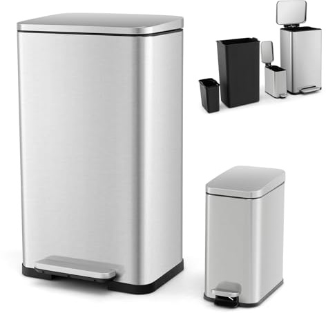 RELAX4LIFE Pattumiera Differenziata 2 Cestini 40L + 6L, Cestino Spazzatura in Acciaio Inox con Secchi Interni Rimovibili, Pedale a Mani Libere, Coperchio a Chiusura Morbida che Rimane Aperto