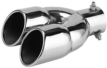 63MM Terminale Scarico Auto, Tubo di Punta del Silenziatore di Scarico Acciaio Inossidabile, Uscita Doppia Curva Argento, Facile da Installare, per Auto Sportive (Dritto)