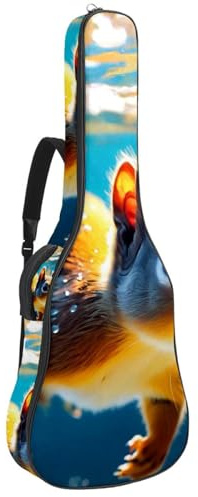 Gitarrentasche, wasserdichte Tasche für 40/41/42 Zoll Akustikgitarre mit Zubehörfach, Gigbag mit Schutzschicht, Mehrere Taschen, Lovely Squirrel Schwimmt unter Wasser, Mehrfarbig Nr. 07, 42.9x16.9x4.7