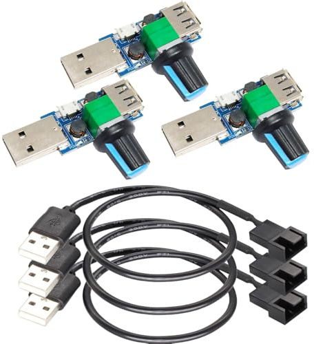 Gebildet Câble Adaptateur USB vers 3broches/4broches PWM 5V avec Bouton de Contrôle de Vitesse du Ventilateur et Interrupteur Marche/arrêt - Lot de 3