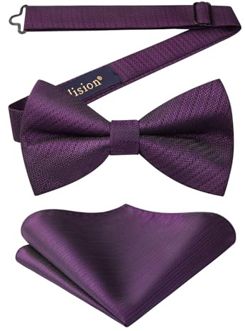 Enlision Herren Fliege Lila Elegante Vorgebunden Fliege mit Einstecktuch Einfarbig Party Hochzeit mit Haken