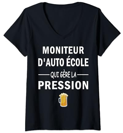 Femme Moniteur d'auto école T-Shirt avec Col en V