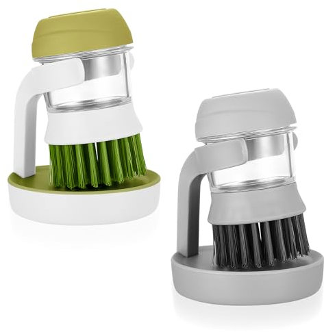2 Pz Spazzola Piatti, Spazzola Lavapiatti, Spazzole per Piatti con Dispenser di Sapone con Dispenser di Detersivo, Spazzola da Cucina Lavare per Pulizia Piatti Pentole Padelle Lavelli