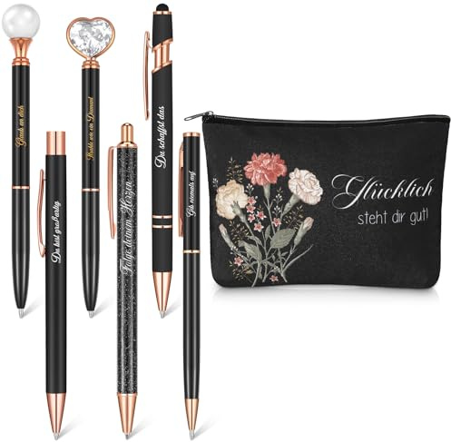 Nezyo Geschenk für Frauen Glück Dankeschön Geschenk inklusive 6 Motivierende Kugelschreiber 1 Kosmetiktasche für Freundin Lehrerin Kollegin Lehrer Kollege(Schwarz,Stil 3)