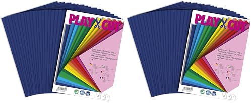 PLAY-CUT Tonpapier A4 Mitternachtsblau (130g/m2) | 20 Bogen Din A4 Papier zum Basteln Drucken | Dickes Bedruckbares Bastelpapier Set und Druckerpapier A4 | Premium Tonzeichenpapier & Craft Paper
