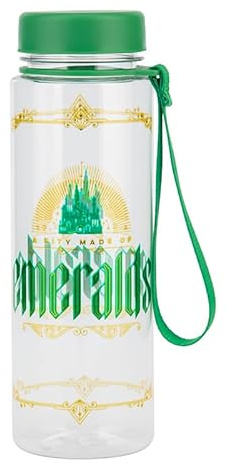 Paladone Wicked Bouteille d'eau avec sangle – Bouteille sous licence officielle Disney feuille d'or et paillettes vertes anti-fuite avec poignée de transport, cadeau pour les fans de musique 650 ml