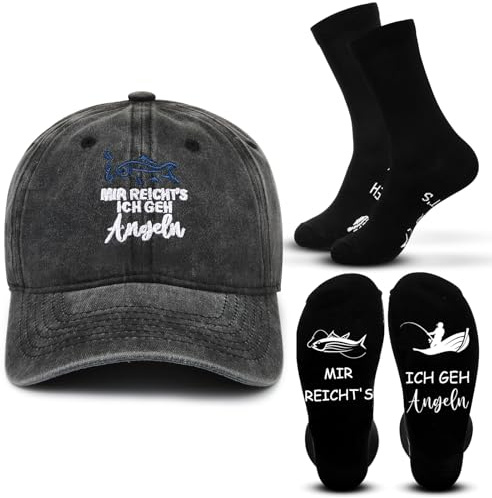 Jadive 2 Stück Angler Geschenke Lustige Geburtstagsgeschenke für Männer Grills Angeln & Handwerker Baseballcap und Socken Fisch Geschenk für Opa Papa Ehemann Freund Ruhestand