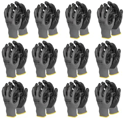 blizz-z Arbeitshandschuhe Nitril-Feinstrick basic - Größe 8/M (12 Paar) | schwarz/grau - hohe Griffigkeit auch bei Feuchtigkeit, Öl und Fett - atmungsaktiver Handrücken - EN388 (3121X)