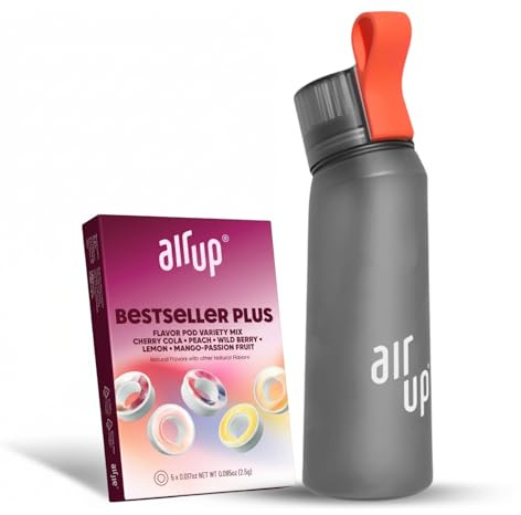 air up water bottle (22oz) for school, sports, gym | includes 5 scent pods & straw | flavored bottle in grey – also for kids, boys, girls | no calories, sugar-free and suitable for carbonation