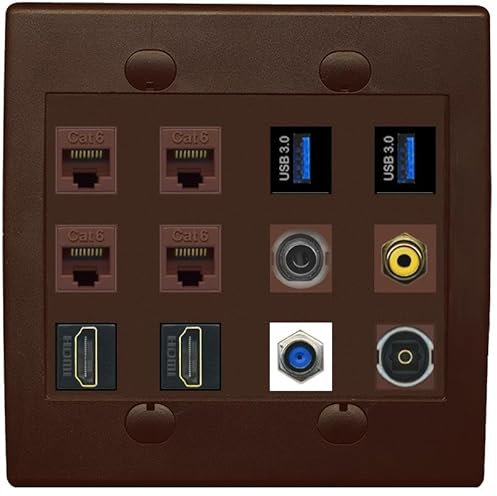 Placa de pared de 3-5 mm 4 CAT6 F81 2 HDMI RCA-AMARILLO TOSLINK 2 USB-3 - Plana 2 Gang [marrón/marrón]