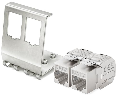hb-digital 2X CAT 7 Keystone Modul RJ45 Buchse STP 10 Gbit/s - werkzeuglos LSA - mit 1x 2-Port 35mm DIN Rail Metall Hutschienenadapter Keystone Halterung Ethernet LAN Netzwerk Switch