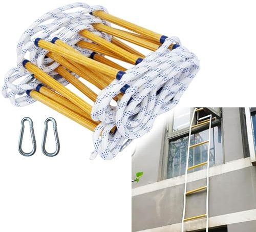 GAGULHAH Strickleiter, 13 Fuß Not-Feuerleiter, schwer entflammbare Sicherheitsstrickleiter mit Haken, schnell einsetzbar, stabil und stark, tragbar und wiederverwendbar, 2 Stockwerke, Tragk
