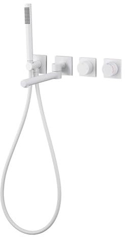 Rubinetto Vasca da Bagno con Doccetta Bianco Bocca Girevole a 90° Miscelatore Doccia Incasso con Deviatore in Ottone