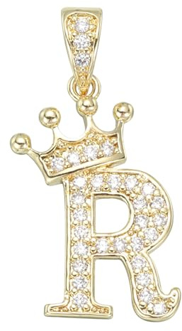 sourcing map A-Z Crown Letter Charm, Alphabet R Pendant Gold Plated Cubic Zirconia Monogram Initial Pendant Name Jewelry for Men Women DIY